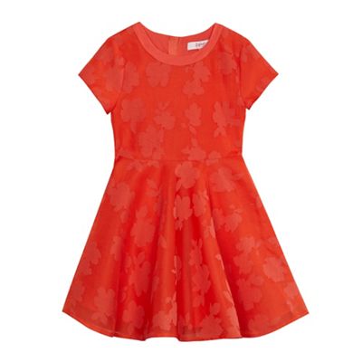 Girls' orange perforated floral dress